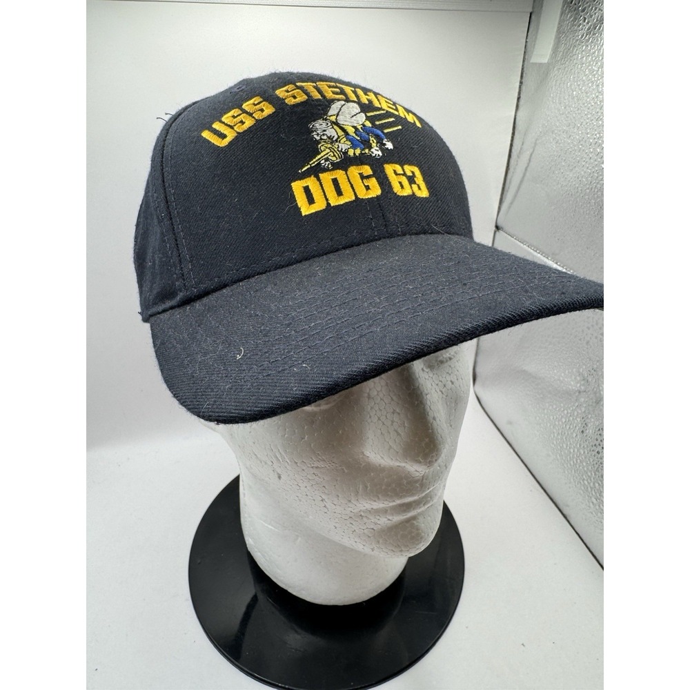 Vintage USS Stethem DDG 63 Hat Cap Snapback Navy Blue Seabees Logo Naval Ship